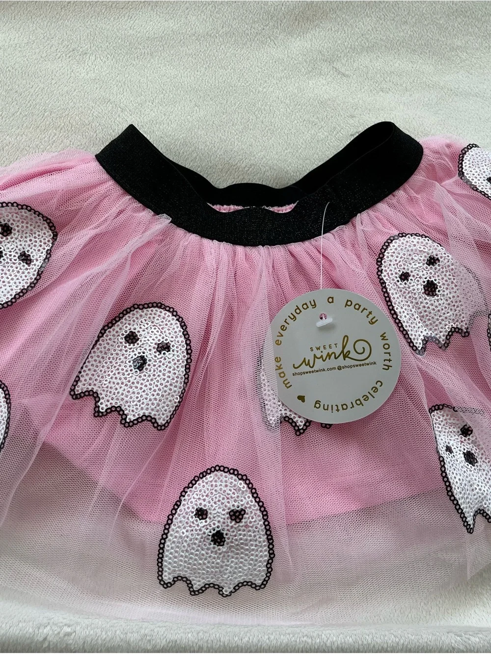 Sweet Wink Pink Ghost Sequin Tulle Skirt for Kids